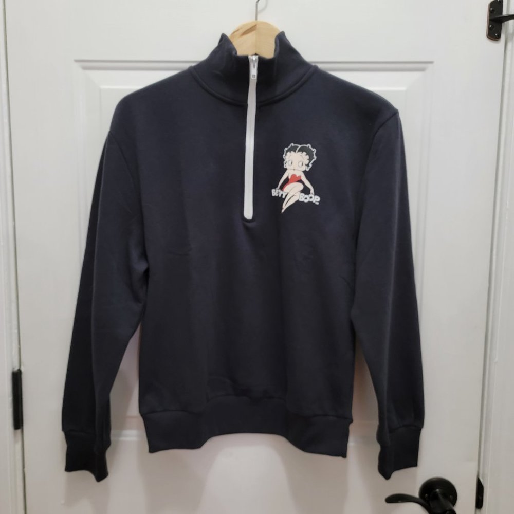 NEW Betty Boop Women’s Quarter Zip Pullover Sweater